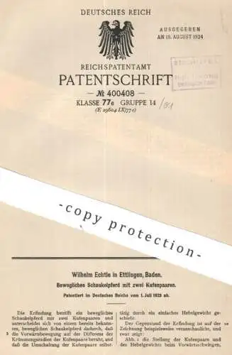 original Patent - Wilhelm Echtle , Ettlingen , Baden | 1923 | Schaukelpferd mit 2 Kufenpaaren | Schaukel , Spielzeug !