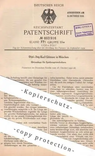 original Patent - Dipl. Ing. Karl Glötzner , München | 1932 | Gleisanlage für Spielzeugeisenbahnen | Modell - Eisenbahn