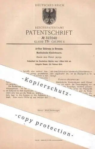 original Patent - Arthur Behrens , Bremen | 1919 | Musikalische Kinderknarre | Spielzeug , Musikinstrument | Musik Spiel