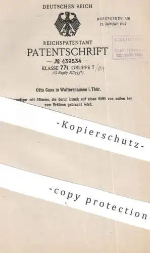 original Patent - Otto Gans , Waltershausen / Thüringen | 1924 | Spielzeugfigur mit Stimme | Puppe , Puppen | Spielzeug