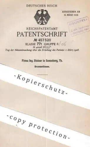original Patent - Fa. Ing. Steiner , Sonneberg , Thüringen | 1925 | Brummstimme | Stimme für Puppen | Balgenstimme , Ton