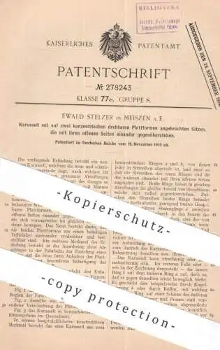 original Patent - Ewald Stelzer , Meißen / Elbe | 1913 | Karussell mit gegenüberstehenden Sitzen | Rundbahn , Bahn !