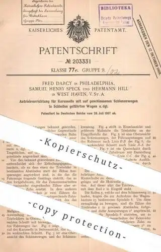 original Patent - Fred Darcy , Philadelphia | Samuel Henry Speck & H. Hill , West Haven , USA | 1907 | Karussell Antrieb