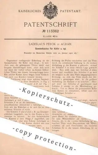 original Patent - Ladislaus Perok , Agram / Zagreb / Kroatien | 1900 | Sammelkasten für Käfer | Insekten , Tiere