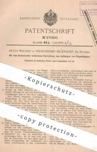 original Patent - Hugo Wagner , Niederbieber / Segendorf / Neuwied | 1913 | Fliegenfänger zum Aufhängen | Insektenfänger