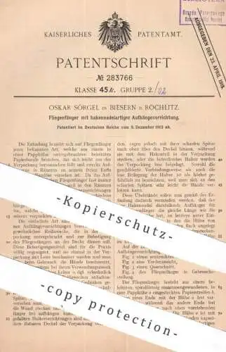 original Patent - Oskar Sörgel , Biesern / Rochlitz | 1913 | Fliegenfänger zum Aufhängen | Leim , Insektenfänger