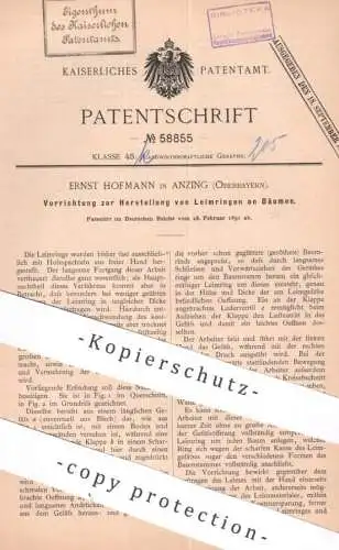 original Patent - Ernst Hofmann , Anzing , Oberbayern | 1891 | Herstellung v. Baum - Leimring | Leimringe | Leim , Forst