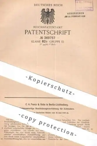 original Patent - C. A. Fesca & Sohn , Berlin / Lichtenberg | 1919 | Beschickung für Schleudern | Schleuder - Trommel