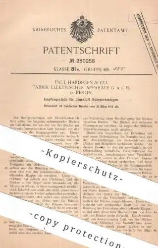 original Patent - Paul Hardegen & Co. Fabrik Elektrischer Apparate GmbH Berlin | 1914 | Empfangsstelle f. Rohrpostanlage