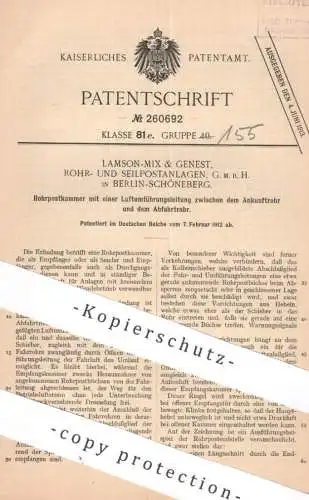 original Patent - Lamson Mix & Genest Rohr- & Seilpostanlagen GmbH , Berlin Schöneberg | 1912 | Rohrpost - Kammer | Post