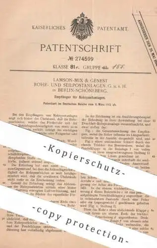 original Patent - Lamson Mix & Genest Rohr- & Seilpostanlagen GmbH , Berlin / Schöneberg | 1912 | Rohrpost - Empfänger