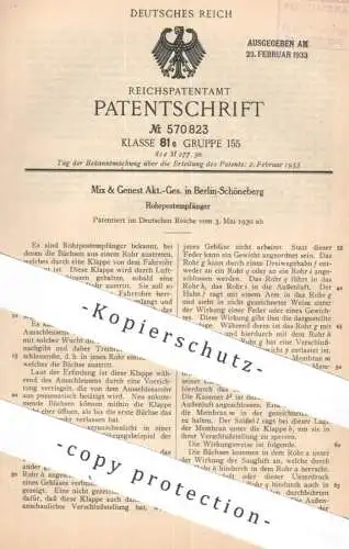 original Patent - Mix & Genest AG Berlin / Schöneberg | 1930 | Rohrpostempfänger | Rohrpost , Post , Büchse , Büchsen