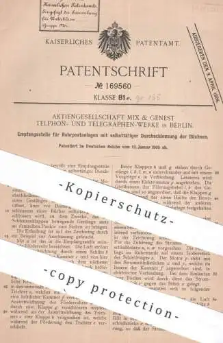 original Patent - AG Mix & Genest Telphon- & Telegraphen Werke Berlin | 1905 | Rohrpostempfangsstelle | Rohrpost , Post