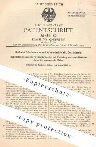 original Patent - Deutsche Telephonwerke & Kabelindustrie AG Berlin | 1925 | Rohrpostempfangsstelle | Rohrpost , Post !