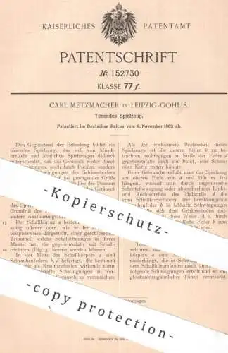 original Patent - Carl Metzmacher , Leipzig / Gohlis | 1903 | Tönendes Spielzeug | Ton , Glocke , Klingel , Pfeife