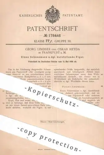 original Patent - Georg Lindner , Oskar Heyda , Frankfurt / Main | 1906 | Schneemann aus Papierstoff | Figur , Puppe !