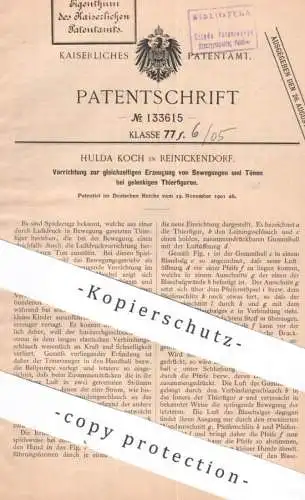 original Patent - Hulda Koch , Berlin / Reinickendorf | 1901 | Erzeugung von Bewegung & Ton bei Tierfiguren | Spielzeug