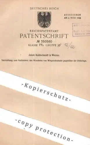 original Patent - Jakob Kaldschmidt , Worms | 1919 | Verhindern des Wanders von Wiegeschaukeln | Wiege , Schaukel !!