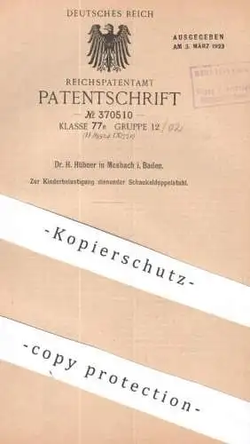 original Patent - Dr. H. Hübner , Mosbach / Baden | 1922 | Schaukeldoppelstuhl f. Kinder | Kinder Schaukelstuhl , Stuhl