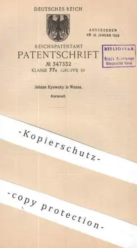 original Patent - Johann Kyewsky , Wanne | 1920 | Karussell für Volksbelustigung | Rundbahn | Schausteller