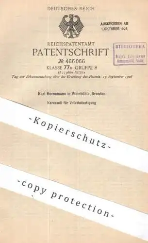 original Patent - Karl Hornemann , Weinböhla , Dresden | 1927 | Karussell für Volksbelustigung | Rundbahn | Schausteller