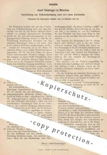 original Patent - Josef Steininger , München | 1921 | Karussell | Rundbahn zur Volksbelustigung | Schausteller