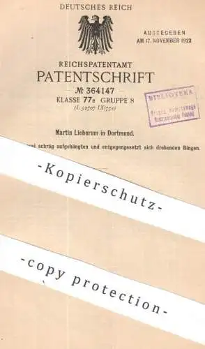 original Patent - Martin Lieberum , Dortmund | 1921 | Karussell mit sich drehenden Ringen | Rundbahn , Bahn