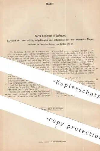 original Patent - Martin Lieberum , Dortmund | 1921 | Karussell mit sich drehenden Ringen | Rundbahn , Bahn