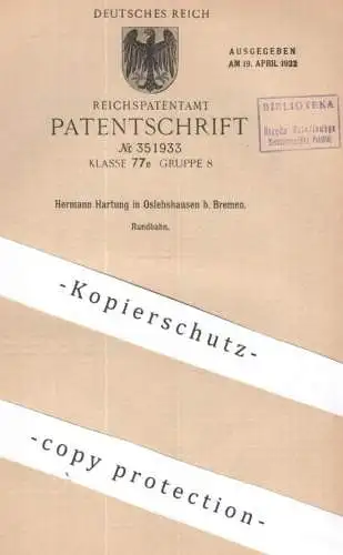 original Patent - Hermann Hartung , Oslebshausen / Bremen | 1919 | Rundbahn | Karussell , Bahn , Podien