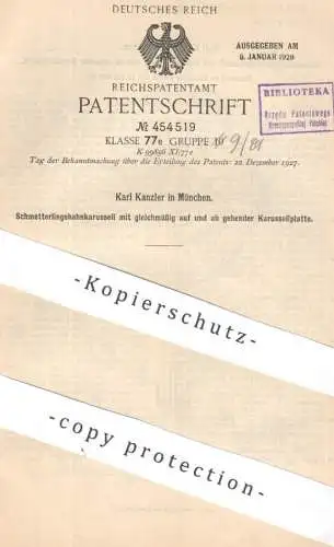 original Patent - Karl Kanzler , München | 1926 | Schmetterlingsbahnkarussell | Karussell , Schausteller , Jahrmarkt !