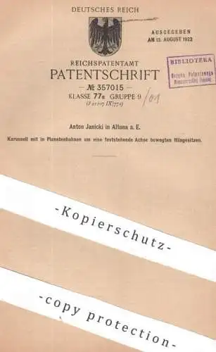 original Patent - Anton Janicki , Hamburg / Altona | 1921 | Karussell mit Planetenbahnen u. Hängesitze | Kettenkarussell