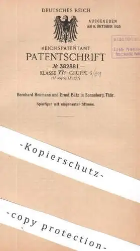 original Patent - Bernhard Heumann & Ernst Bätz , Sonneberg Thür. | 1922 | Spielfigur mit eingebauter Stimme | Spielzeug
