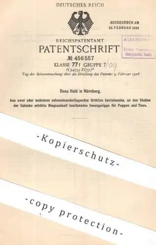 original Patent - Rosa Held , Nürnberg | 1923 | Innengerippe für Puppen u. Tiere | Puppe , Tier , Plüschtier , Spielzeug