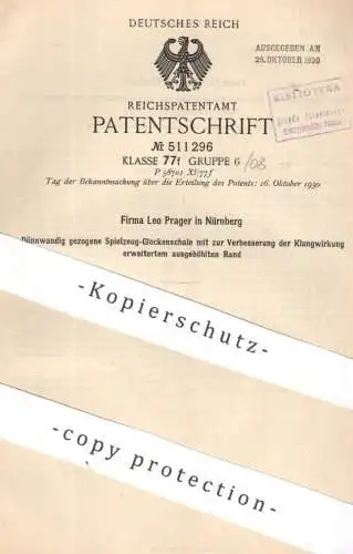 original Patent - Fa. Leo Prager , Nürnberg | 1928 | dünnwandige Spielzeug - Glocke | Glocken , Klingel , Musik