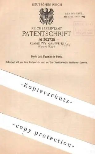 original Patent - David Joel Fournier , Paris , Frankreich | 1921 | Schaukel mit drehbaren Gondeln | Gondel , Karussell