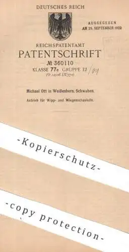 original Patent - Michael Ott , Weißenhorn , Schwaben | 1921 | Antrieb f. Wippe u. Wiegenschaukel | Schaukel , Karussell