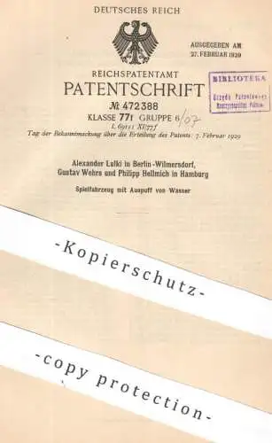 original Patent - Alexander Lulki , Berlin | Gustav Wehrs & Philipp Hellmich , Hamburg | 1927 | Spielzeug - Boot