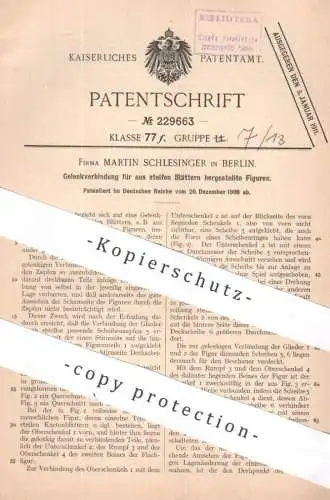 original Patent - Fa. Martin Schlesinger , Berlin | 1908 | Gelenkverbindung für Figuren aus Karton | Pappe , Spielzeug