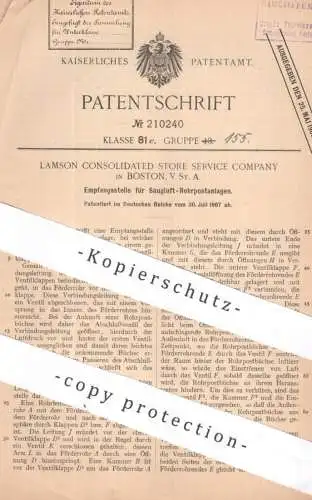 original Patent - Lamson Consolidated Store Service Comp. , Boston , USA | 1907 | Empfang für Saugluft Rohrpost | Post
