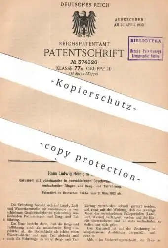 original Patent - Hans Ludwig Heinig , Limbach | 1922 | Karussell mit Berg- u. Talführung | Bahn , Gondel , Spielzeug