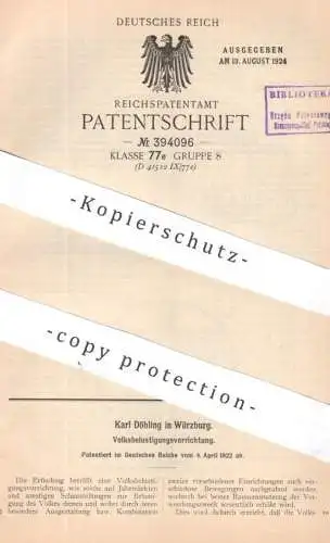 original Patent - Karl Döhling , Würzburg | 1922 | Volksbelustigungseinrichtung | Karussell , Spielzeug , Jahrmarkt