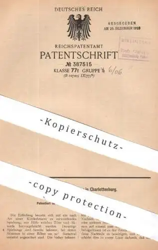 original Patent - Margarete Bartholowsky , Berlin / Charlottenburg | 1922 | Musikspielzeug | Musik - Spielzeug | Spiel