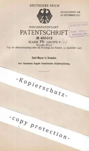 original Patent - Emil Meyer , Dresden | 1926 | Kinderspielzeug mit tanzenden Kugeln | Spielzeug | Spiel , Sport