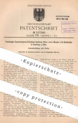 original Patent - Vereinigte Gummiwaren Fabriken Harburg - Wien vorm. Menier J. N. Reithoffer | 1920 | Gummifigur Pfeife
