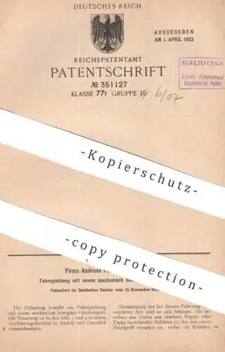 original Patent - Fa. Andreas Förtner , Nürnberg | 1920 | Fahrspielzeug mit Glockenspiel | Spielzeug , Karussell