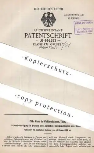 original Patent - Otto Gans , Walterhausen , Thüringen | 1924 | Stimmbefestigung in Puppen | Puppe , Spielzeug , Ton