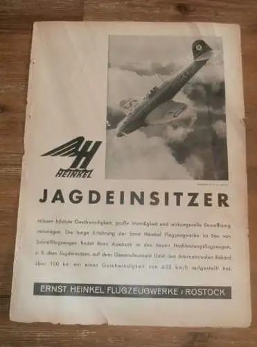 Jagdeinsitzer Heinkel , 1938 , Plakat / Poster - Flugzeugwerke Rostock , Reklame , Flugzeug , extrem RAR , Deleu , Bosch