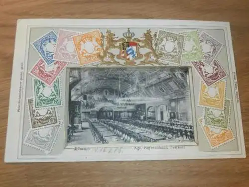 alte AK - München , 1906 , kgl. Hofbrauhaus , Briefmarken , Ansichtskarte !!