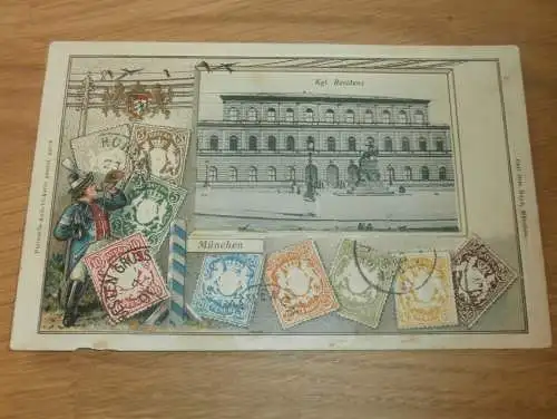 alte AK - München , ca. 1900 , Kgl. Residenz , Briefmarken , Ansichtskarte !!