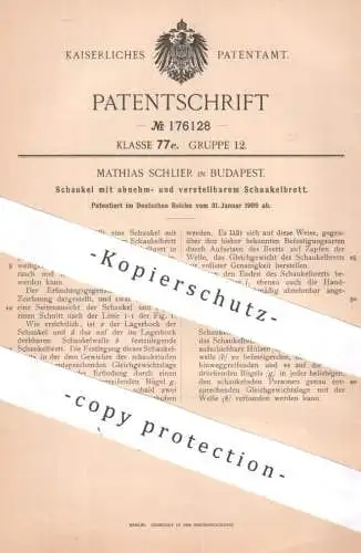original Patent - Mathias Schlier , Budapest , Ungarn | 1906 | Schaukel mit verstellbarem Schaukelbrett | Spielzeug